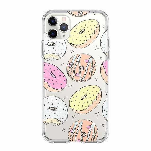 Coque téléphone Frites/Donuts/Pizza: étui souple pour iPhone 11 7 X 8 6 6S Plus 5S