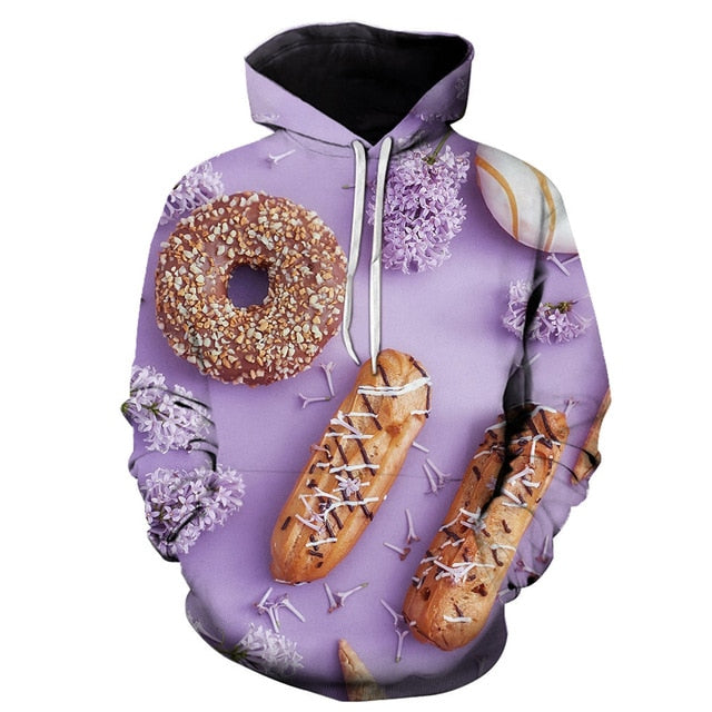 New Fashion 3D Print Women Hoodies Funny Hoodies Donuts chocolate dessert Print Hotstyle Pullover Sleeve Streetwear Sweatshirt