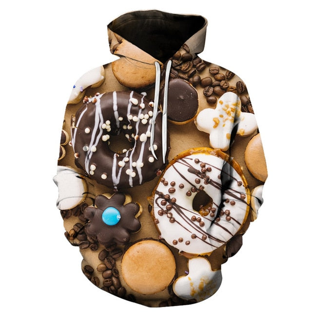 New Fashion 3D Print Women Hoodies Funny Hoodies Donuts chocolate dessert Print Hotstyle Pullover Sleeve Streetwear Sweatshirt