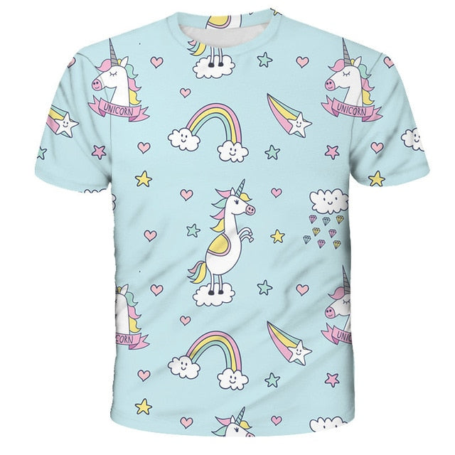 3D Girls Unicorn T-shirt Kids Clothes Donut Unicorn T-shirts for Kids Summer Kids Tops Suit Birthday Gift for Children Clothing