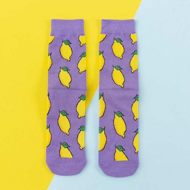 Chaussettes donuts colorées pour femmes Fruit / Banane / Avocat / Citron / Oeuf  / Cookie