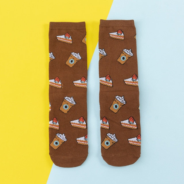 Chaussettes donuts colorées pour femmes Fruit / Banane / Avocat / Citron / Oeuf  / Cookie